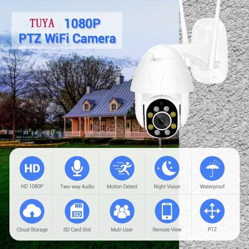 Tuya WiFi 2MP HD Smart Life IP Camera HI3518EV300 PTZ Auto-Tracking Security Camera Waterproof Video Surveillance Street Outdoor