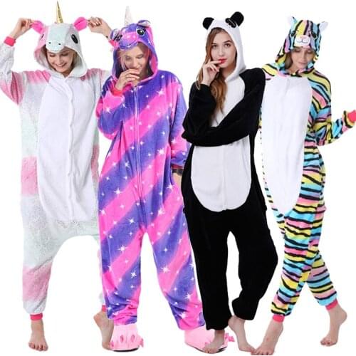Carnival Costume Anime Cosplay Kigurumi Unicorn Panda Onesies Adults Jumpsuit Flannel Hooded Pajamas For Women Kids Men