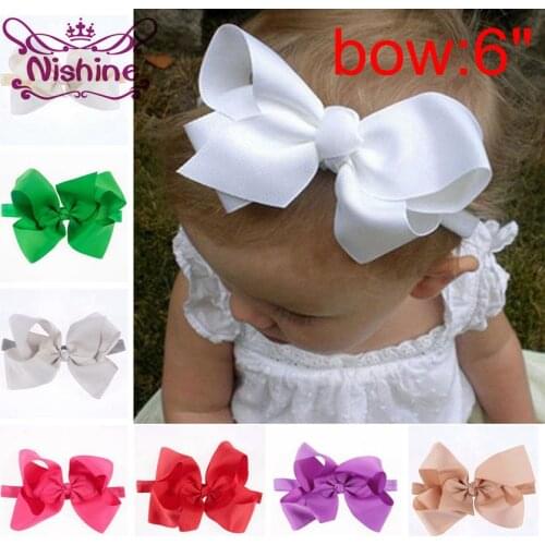 Nishine 1PC 6Inch Girl Big Bows Hair Accessories Child Headband Elastic Hair Bands Ribbon Bows Kids Girl Bow Headbands