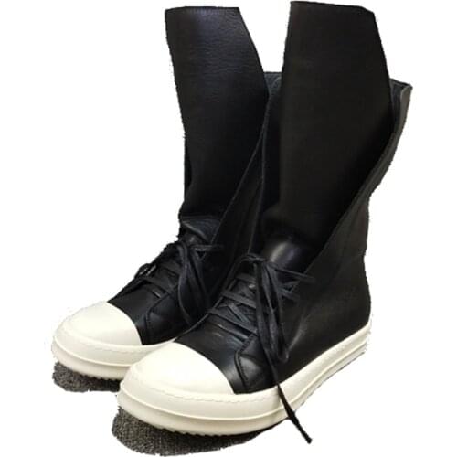 Men Casual Boots Luxury Trainers High Cow Genuine Leather Lace-Up Zip Spring Male Black Riding Rome Boots Brand Flats Shoes