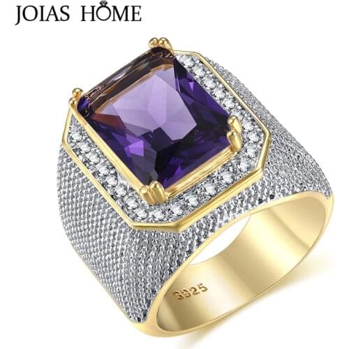 JoiasHome 925 Sterling Silver Ring European and American Hot Hip Hop Sapphire Domineering Cubic Zirconia Mens Ring