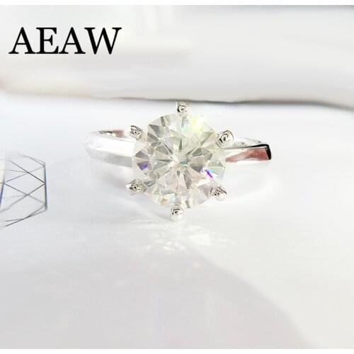 14K White Gold Plated Silver 2.0ct 8mm Round Cut Moissanite Engagement Ring Anniversary Ring Moissanite Ring For Women