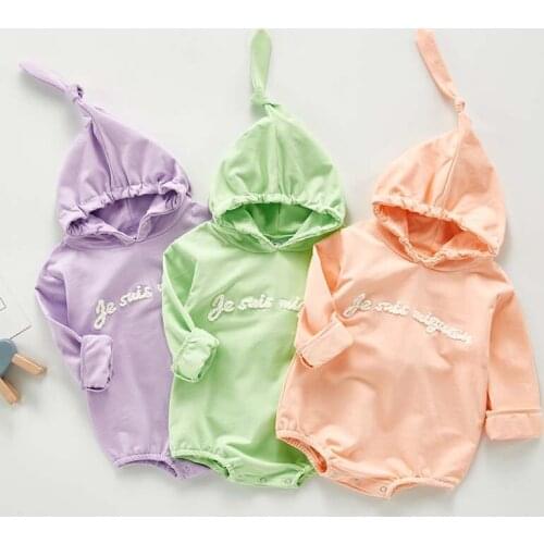 Newborn Baby Girl Clothes Long Sleeves Hooded Bodysuit Letter Print Infant Toddler Jumpsuit Outfits Autumn Baby Sweatshirt