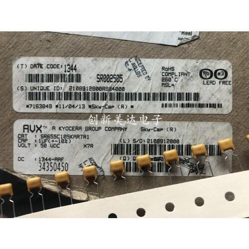 Original new 100% SR655C105KARTR1 multilayer ceramic monolith capacitor 105 50v1uf 1000nf X7R (Inductor)