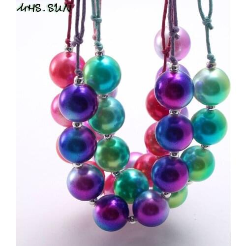 MHS.SUN chidlren chunky bubblegum beaded necklace adjustable rope chain diy handmade pearl necklace for kids girls 1pc gift