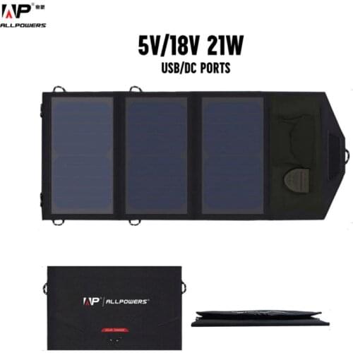 ALLPOWERS Portable Solar Panel Charger USB 18V 5V 21W 20W Foldable Mobile Power Bank for Laptop Smartphone Battery Charger