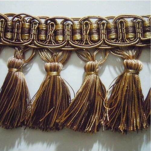 Deluxe Brown Fringes Curtain Sofa Cover Pillow Trims Valance Decorative Polyester Tassel Drops Lace Trimming 8cm Sell By meters