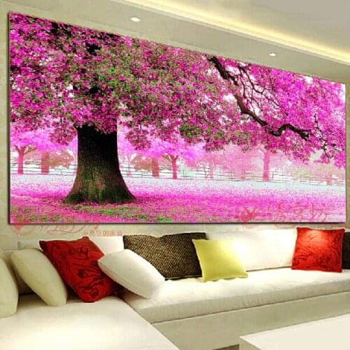 Needlework,DIY Cross stitch,Sets For Embroidery kits,Plant Sakura flower puppy love tree wood Print Pattern Scenic Cross-Stitch