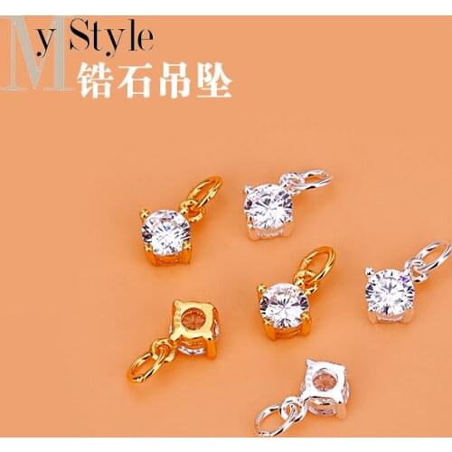 S925 Sterling Silver Zircon Accessories Sterling Silver Small Diamond Pendant Handmade Beaded Material Bracelet Pendant Accessor
