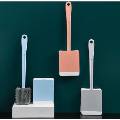 Toilet Brush and Holder TPR Bristles Toilet Brush Deep Cleaning with Long Handle for Bathroom Wall Mount Punch Free Brush