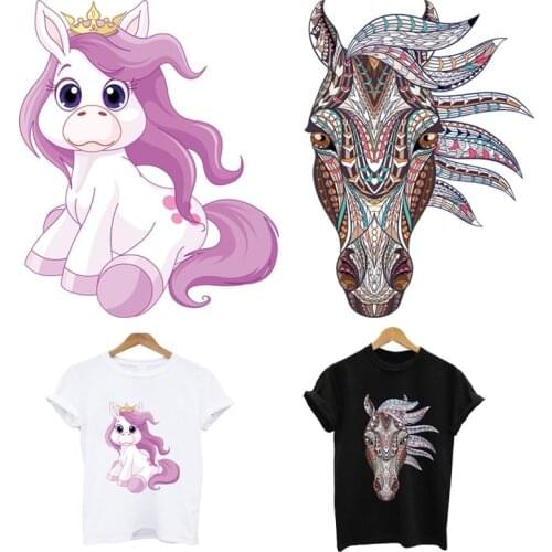 Cute unicorn heat-sensitive patches stripes thermo stickers on clothes iron on transfers for clothing transfer fusible flowers