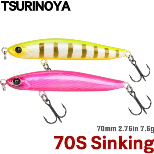 TSURINOYA Sinking Pencil Fishing Lure 70S 70mm 7.6g Speeds 0.28m/s SWORDSMAN Artificial Bass Trout Wobblers Freshwater Hard Bait