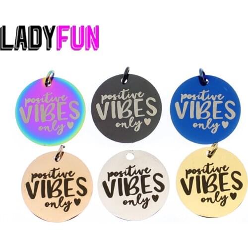 VIBES Charm Stainless Steel Words Charms Positive Vibes Only Pendant Charms High Polish Mirror Surface Pendant 10pcs