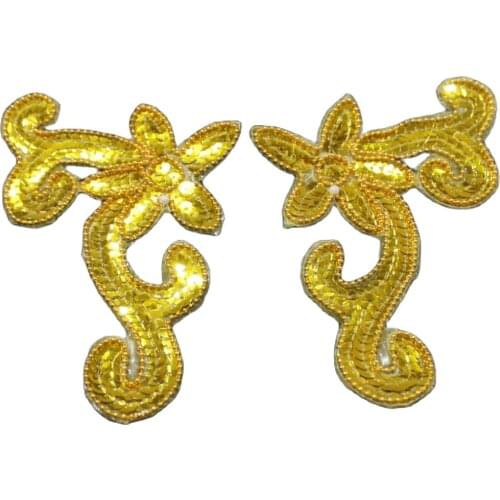 YACKALASI 10 Pairs/Lot Gold And Silver Sequined Appliques Hair Accessories Sewing Patches 3D Cosplay Costume Trims 14*6cm