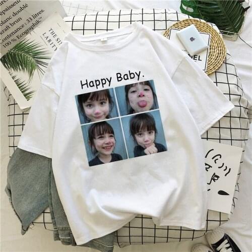 Personality Harajuku happy baby Funny Print Female Short Sleeve New Summer Cute TShirt Hip-Hop Large Size O-neck casual top tees