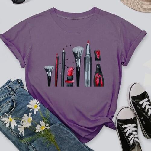 Cosmetic 2021 Women Casual Harajuku Fashion T-shirt Print O-neck Short Sleeve Elastic Stretched Tee Shirt TX9136