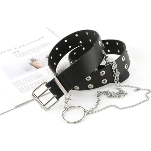 Women Punk Belts Fashion Alloy Chain luxury for PU Leather New style Pin Buckle Jeans Decorative Ladies Retro Decorative