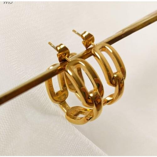 Wide Chain hoop earrings stainless steel gold C hoop earrings for women wholesale items free tarnish punk dropship jewelry 2021