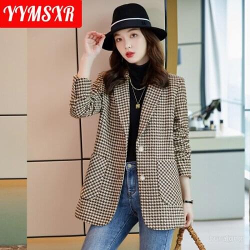 S-4XL Plus Size Womens Suit Autumn and Winter New Temperament Lattice Long-sleeved Professional Lady Jacket Office High Quality