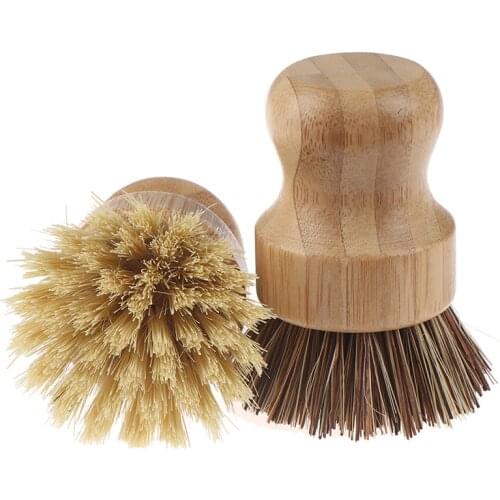 1pc Kitchen Cleaning Brush Sisal Palm Bamboo Short Handle Round Dish Brush Bowl Pot Brush High Quality Durable Cleaning Brush