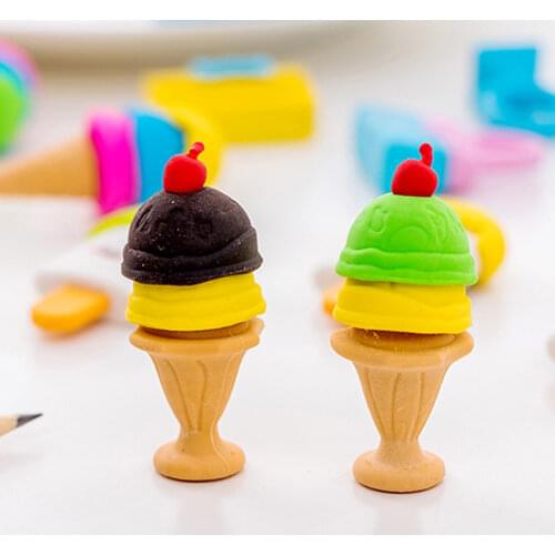 1PC Novelty Ice Cream Erasers Drawing Writing Wiping off Stationery Kids Study Colorful Eraser Decor Pupils Rewards Wholesale