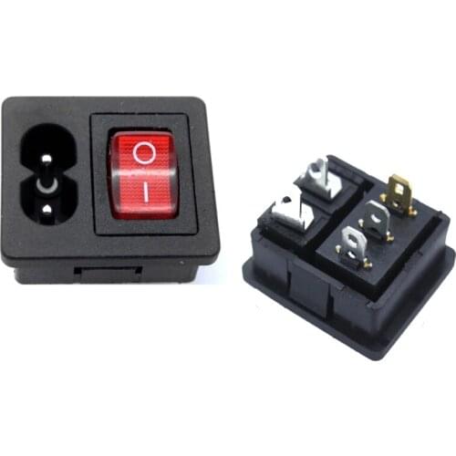 10Pcs IEC320 C8 Power Cord Inlet Socket receptacle With ON-OFF Red Light Rocker Switch 250V 2.5A FOR Computer Amplifier CCC CE