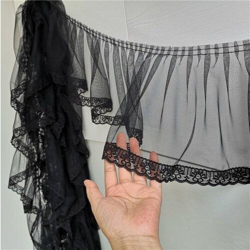2Meters/lot 9cm/20cm wide black encrypted mesh pleat lace skirt cuffs wedding dress lace trims accessories SC514