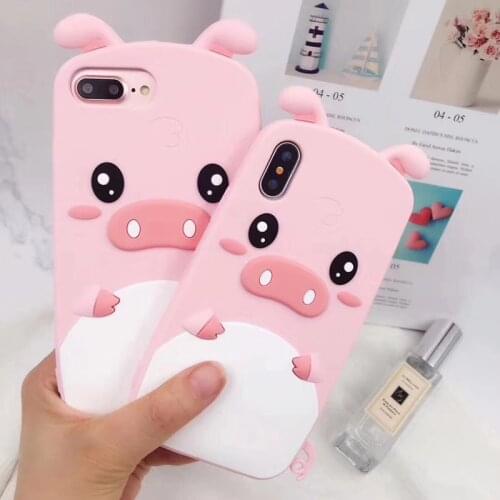 3D Cartoon Piglet Case for iPhone 8 Plus 11 Pro Max 4s 5 5S SE 2020 6 6S 7 X XR XS Max Cases Lovely Slicone Cover