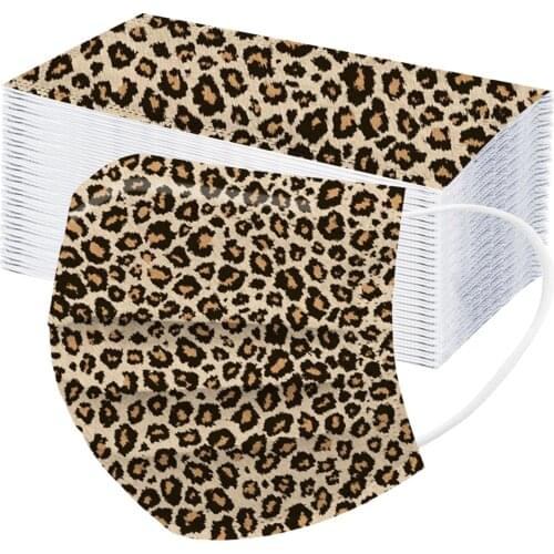 50PCS Leopard Print Adult Three-Layer Disposable Dust-Proof Protective Breathable 3 Layers Mouth Cover Halloween Cospaly Mask