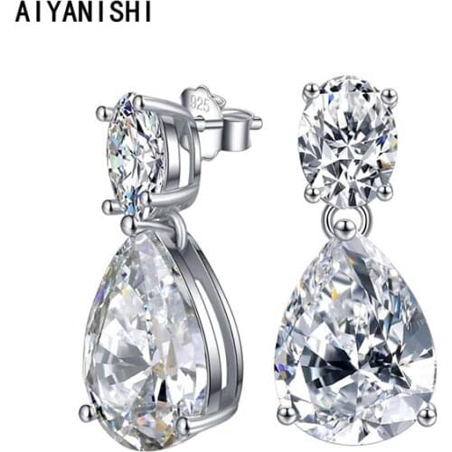 AIYANISHI 925 Sterling Silver Dangle Earrings Oval Pear 2 Tones Earring Wedding Engagement Silver Chandelier Drop Earrings Gifts