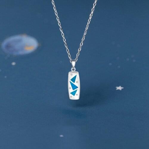 Australia zirconia rectangle design retro Blue Fire Opal Silver Stamped Necklace Pendants for women Fashion jewelry OP533