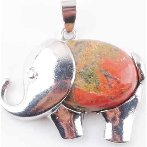 Free Shipping Natural Unakite Jaspers Gem Stone Energy Cute Elephant Pendants for Child Jewelry Chakra TN3618