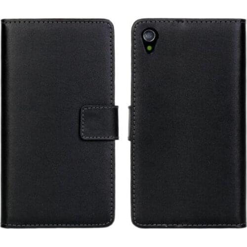 Black High Quality Genuine Leather Wallet Cover Case for Sony Xperia Z1 L39h with Stand Function and Card Holder Phone Bag Free