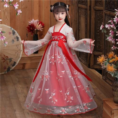 Childrens Clothes Hanfu Baby Girls Summer Fairy Dress Costume Kids Chinese Style Set