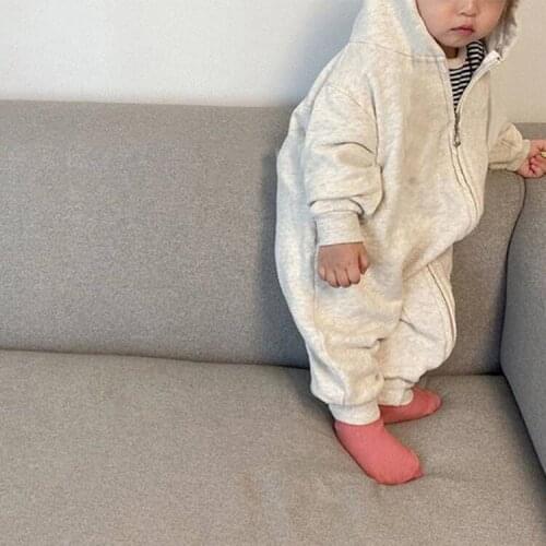 Autumn winter wholesale childrens clothing jumpsuit unisex baby fashion zipper hooded terry cotton sweater romper