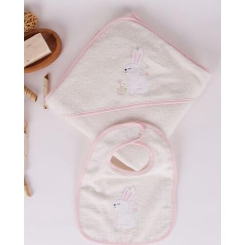 Bamboo Rabbit Embroidered Baby Bath Towel / Swaddle & Apron Set