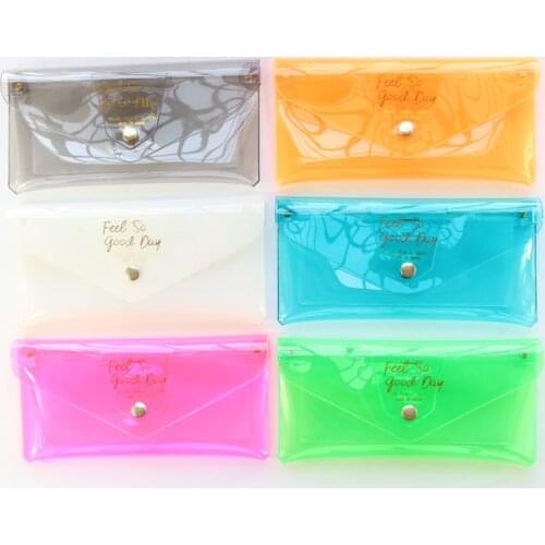 Domikee cute kawaii rainbow colored transparent PVC school student zipper pencil bag pouch for girls stationery supplies