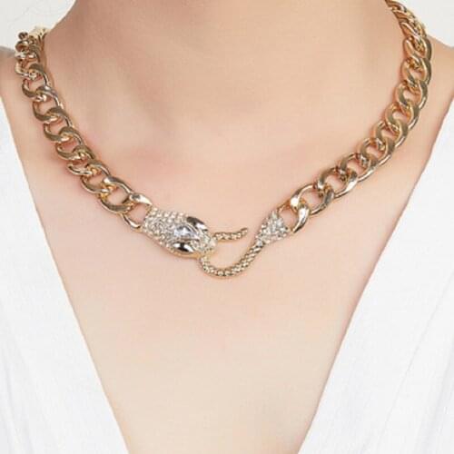 Find Me Summer Alloy Rhinestone Fashion Two-Tone Snake Necklace For Women Jewelry Accessories