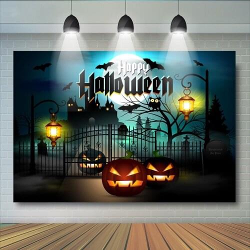 Halloween Party Photography Background Birthday Party Big Moon Pumpkin Bats Owl Backdrops Horrifying Night Decoration Photocall