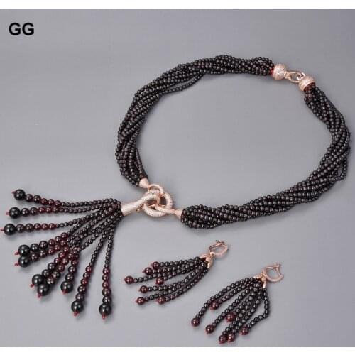 GuaiGuai Jewelry 23" 8Strands Garnet Necklace Earrings Set