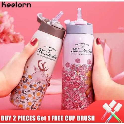 Keelorn 350ml thermal flasks with straw stainless steel sport insulation cup portable water bottle vacuum tumbler mug thermocup
