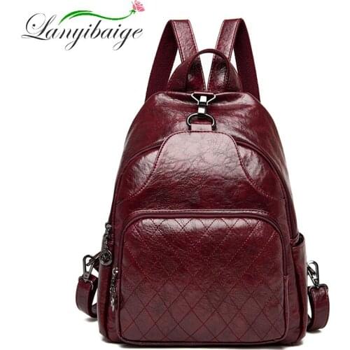 Lanyibaige 2020 New Women Back Pack Soft Leather Backpack for Teenage Girls Casual Female Large Sac Travel Ladies Bagpack