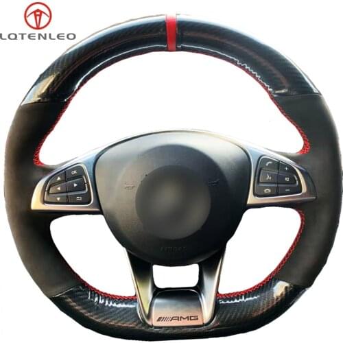 LQTENLEO Black Suede Carbon Fiber Steering Wheel Cover For Mercedes-Benz A45 AMG W205 C43 C63S AMG CLA45 CLS63 AMG GLC 43 63 AMG