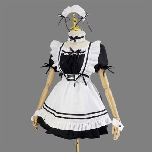 Amina Black Cute Lolita French Maid Cosplay Costume Japanese Waitress Maid Party Stage Costume ForHalloween Party