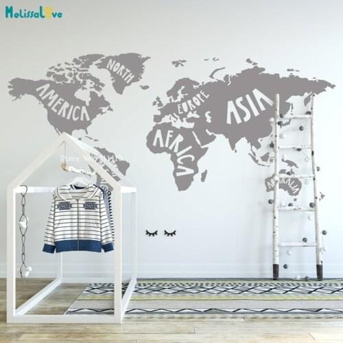 Cute World Map Wall Sticker Kids Room Vinyl Art Decor Nursery Playroom Classroom Preschool Removable Nordic Murals YT4314