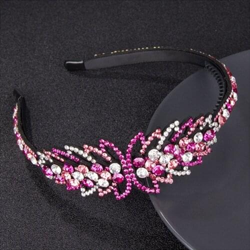 Fashion Temperament Flowers Head Wear Headband for Women Rhinestone Non-slip Border Girl Hairpin Fancy Hair Accessories Gift