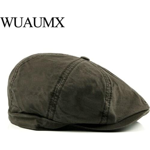 Wuaumx Fashion Octagonal Hats Men Women Cotton Newsboy Caps Painter Hat Solid Color Detective Hats Flat Caps Wholesale chapeau