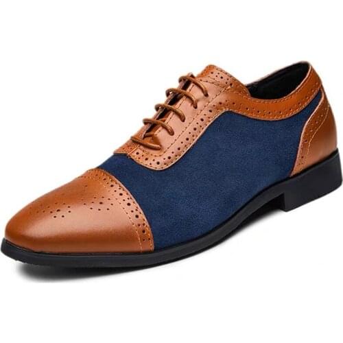 2019 Men Brogues Shoes Pointed Toe Patch Work Vintage Carved Wing Oxford Shoes For Men Banquet Shoes Plus size 38-48