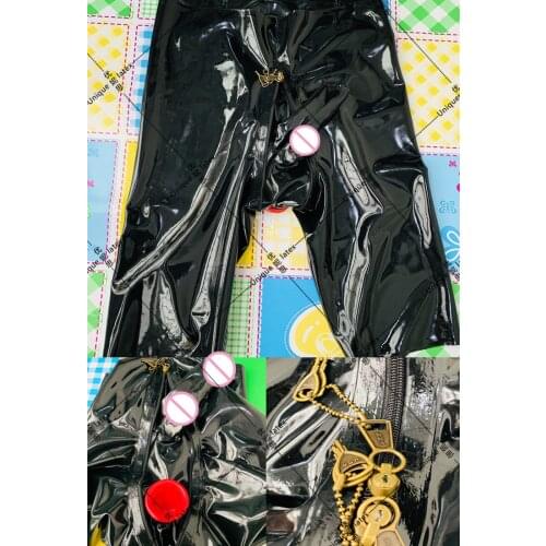 MEN LATEX SHORTS LOCK ZIP HIDDEN TWO CONDOMS