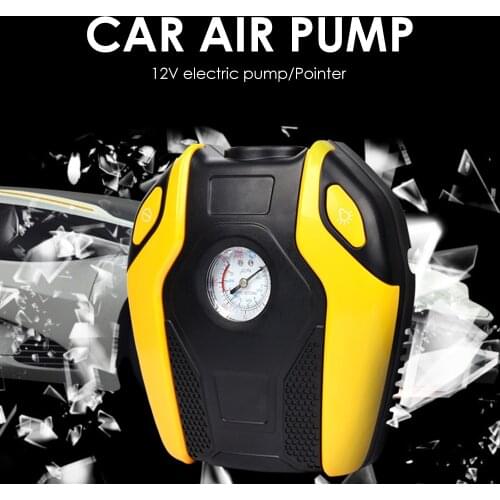 Tire Inflator Pump w/ Pressure Gauge + 12V Portable LED Light Car Motorcycle for Elements Personal Car Part Ornaments